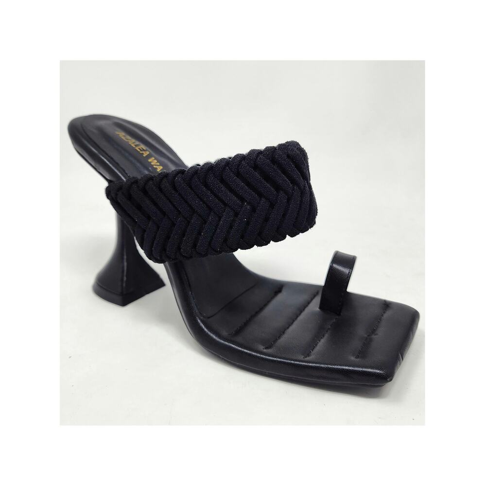 Azalea Wang Brady Heels Women 7 Black Braided Strap Square Heel Toe Post EUC